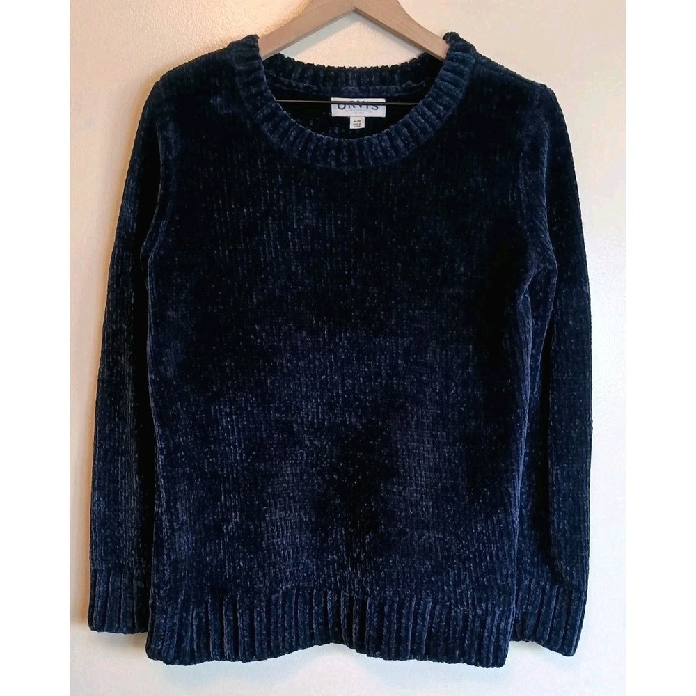 Orvis Women's M Navy Blue Soft Plush Chenille Crewneck Sweater Cozy Casual